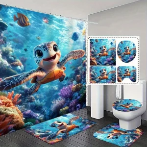 4 PCS Colorful Ocean 2D Shower Curtain